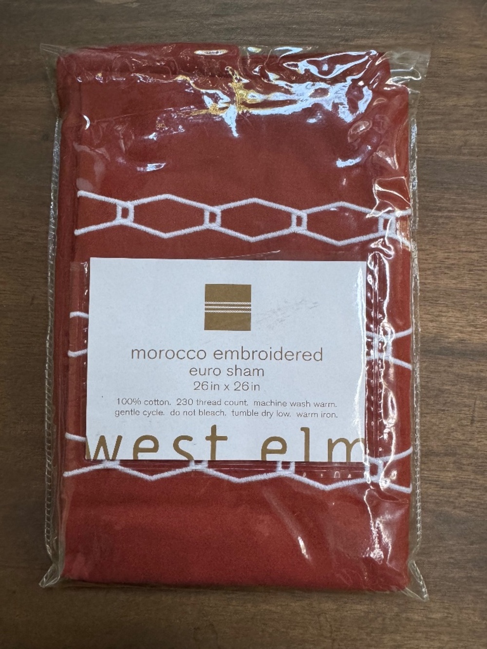 West Elm Morocco Embroidered Euro Sham 26x26 Rust Terracotta Cotton NIP